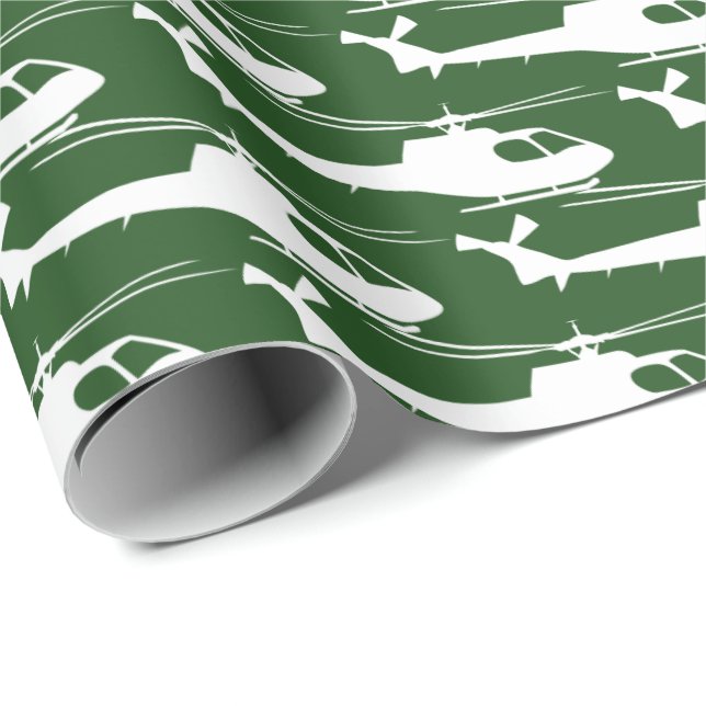 Helicopter Military Pilot Army Green Wrapping Paper (Roll Corner)