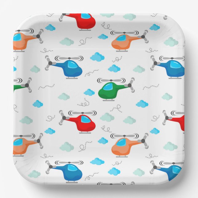 Helicopter Paper Plates, Chopper Pilot Party Plates (Front)