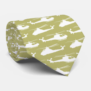 Helicopter Pattern Military Khaki Green Patterned Neck Tie