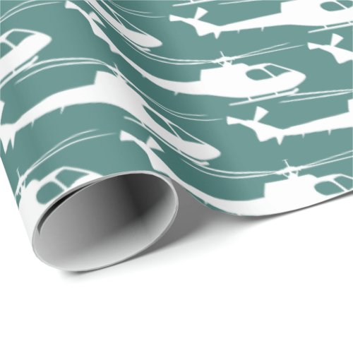 Helicopter Pilot Aviation Blue White Wrapping Paper