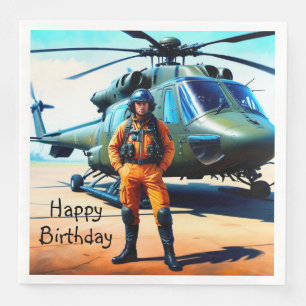 Helicopter Pilot Birthday Paper Dinner Napkins