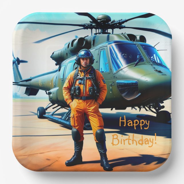 Helicopter Pilot Birthday Paper Plates (Front)