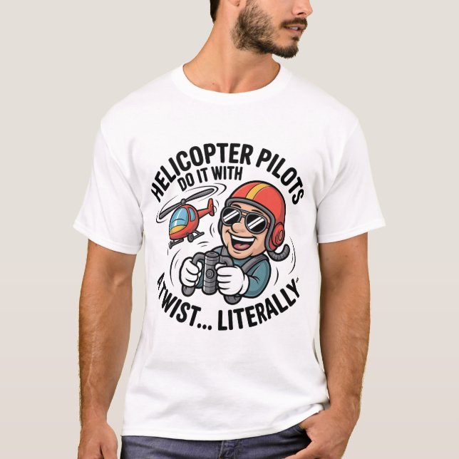 Helicopter Pilot Cartoon Mascot T-Shirt (Front)
