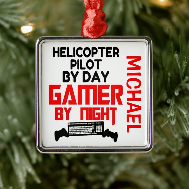 Helicopter Pilot Loves Playing Video Games Metal Ornament (Tree)