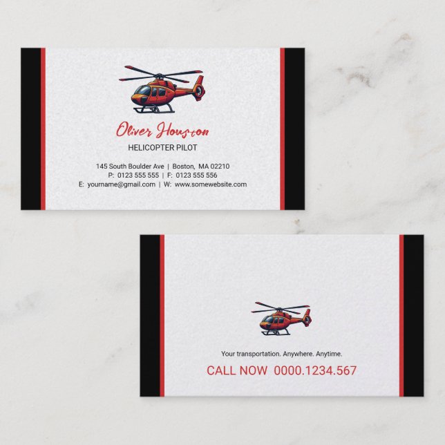 Helicopter Pilot | Transportation Business Card (Front/Back)
