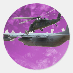 Helicopter Refuels From C-130 Classic Round Sticker