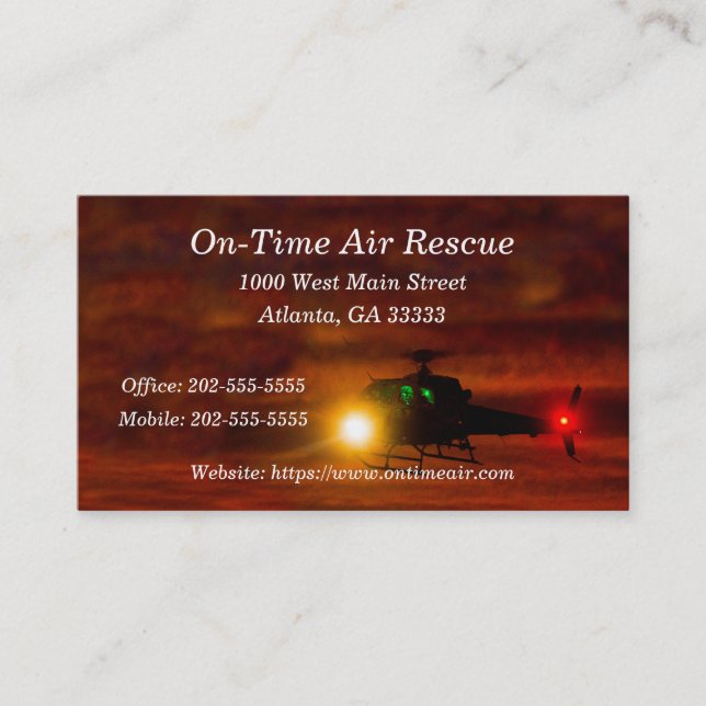 Helicopter Rescue in Sunset Business Card (Front)