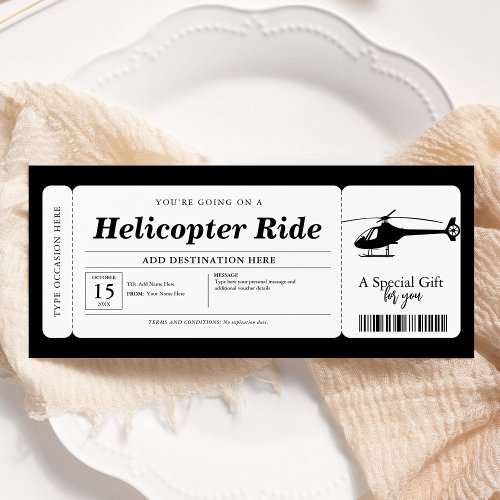 Helicopter Ride Surprise Gift Ticket Voucher Invitation