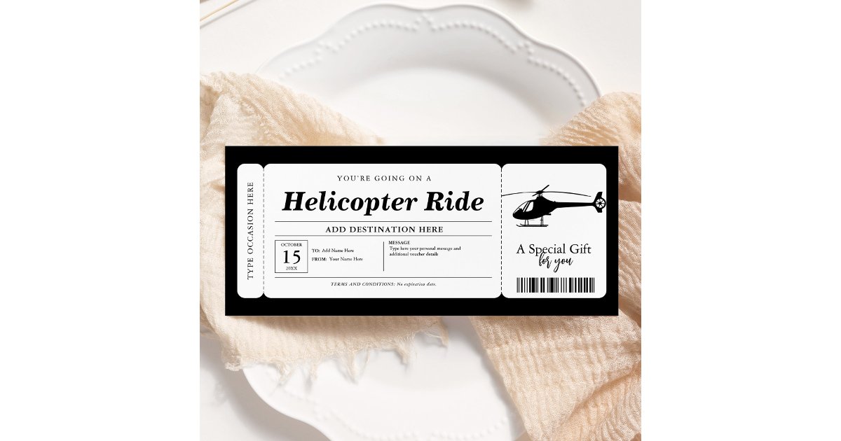 Helicopter Ride Flyer Helicopter Ride Surprise Gift Ticket Voucher Invitation | Zazzle
