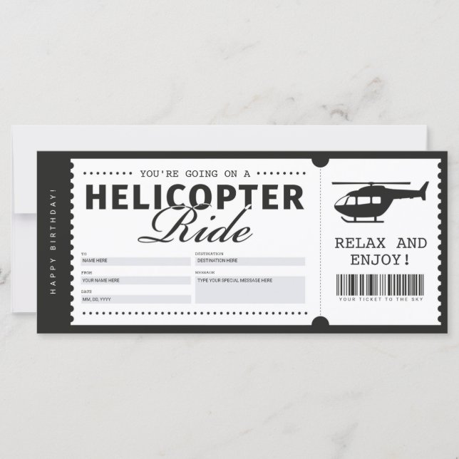 Helicopter Ride Ticket Gift Voucher Certificate (Front)