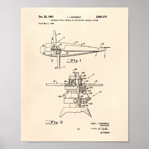 Helicopter Rotors 1953 Patent Art Old Peper Poster