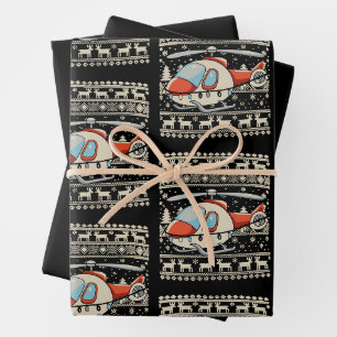 Helicopter Santa Hat Christmas Lights Ugly Xmas Wrapping Paper Sheets