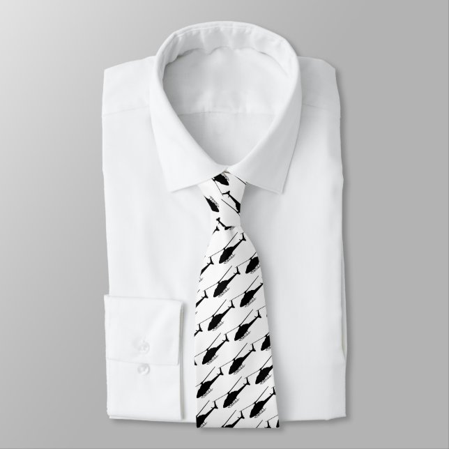 Helicopter Silhouette in Black and white Neck Tie (Tied)
