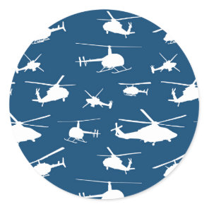 Helicopter Silhouettes // Navy Blue // Classic Round Sticker