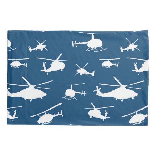Helicopter Silhouettes  Navy Blue  Pillowcase