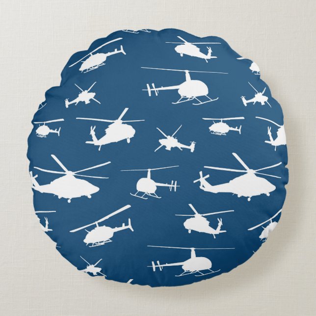 Helicopter Silhouettes // Navy Blue // Round Pillow (Front)