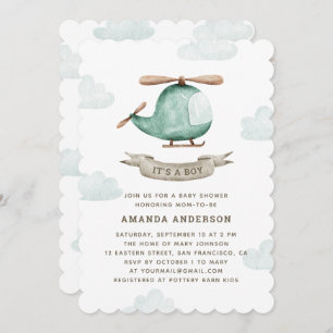 Helicopter & Sky It’s a Boy Aviation Baby Shower Invitation