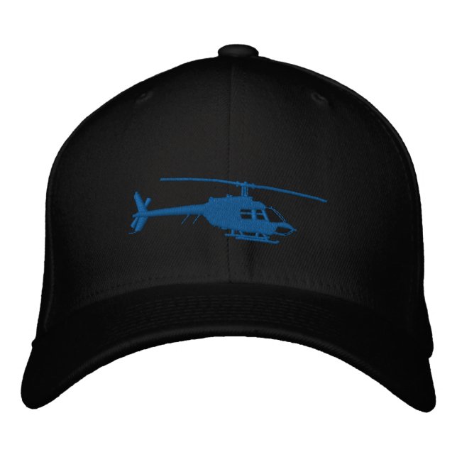 Helicopter Urban Chopper Silhouette Flying Embroidered Baseball Cap (Front)