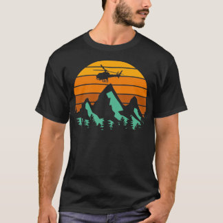 Helicopter Vintage Mountains Heli Pilot Sunset T-Shirt