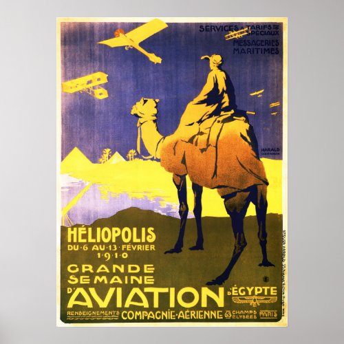 HELIOPOLIS EGYPT Great Aviation Vintage Travel Poster