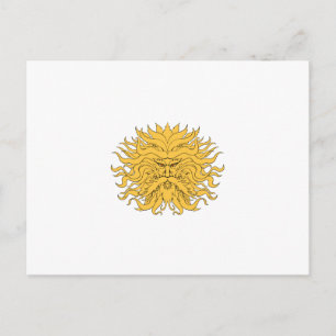 Helios Greek God of Sun Head Drawing Color Postcard