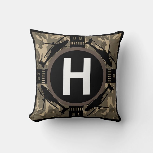 Helipad Helicopter Desert Camo Double Sided Pillow (Front)