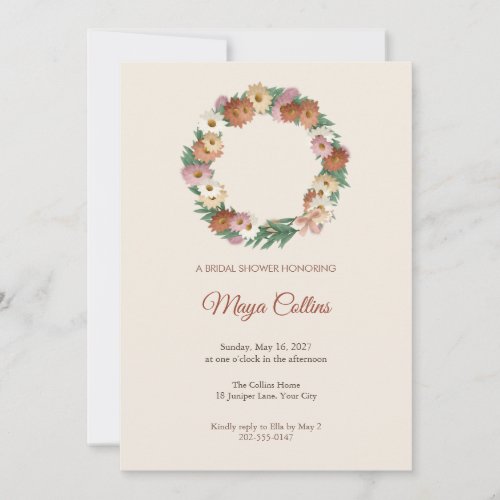 Helipterum Dried Wreath Bridal Shower Invitation
