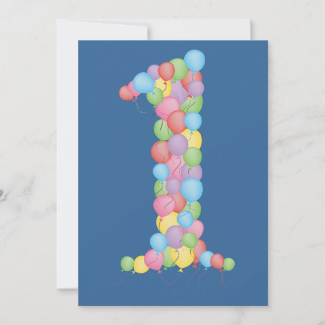Helium Balloons 1st Birthday Number One Party Invitation (Front)