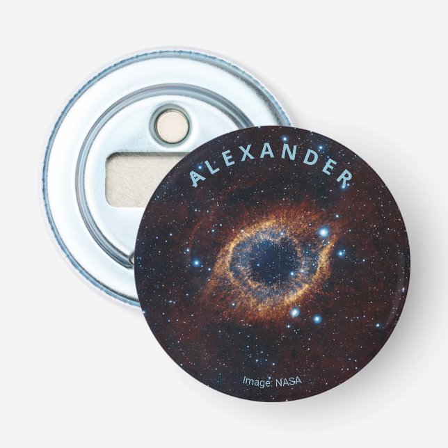 Helix nebula custom name astronomy bottle opener (Front)