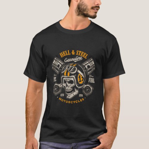 Hell And Steel Biker Skull Motorcycle MenS T_Shirt