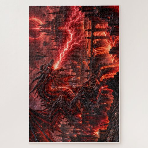 Hell Dragon – Red Lightning Storm Jigsaw Puzzle