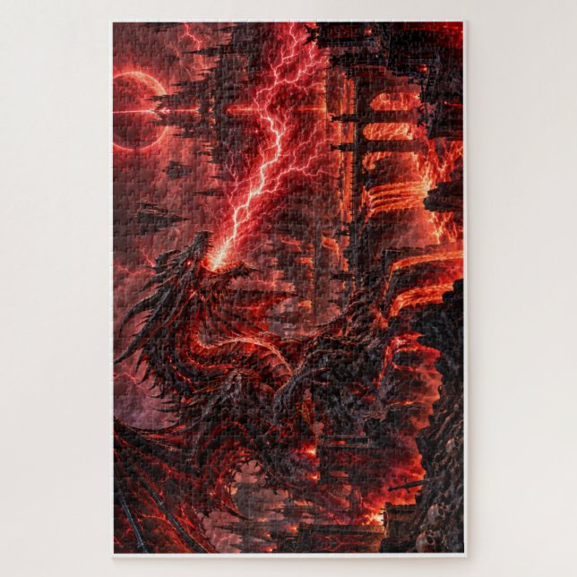 Hell Dragon – Red Lightning Storm Jigsaw Puzzle (Vertical)