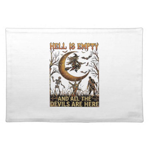 Hell Is Empty Halloween Witch Crescent Moon Skelet Cloth Placemat
