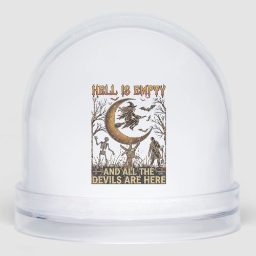 Hell Is Empty Halloween Witch Crescent Moon Skelet Snow Globe