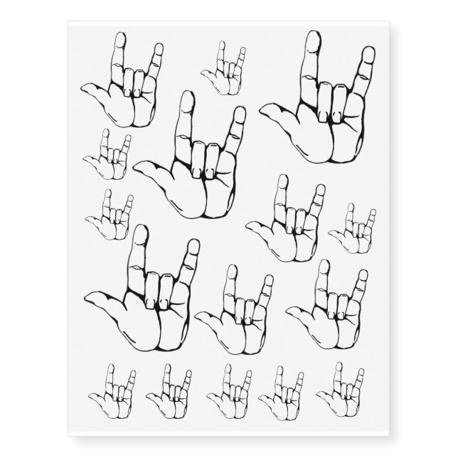 Hell Yeah Rock & Roll Hand Sign Temporary Tattoos (Front)