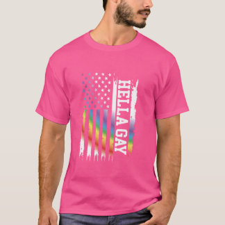 Hella Gay United States Distressed Rainbow w US Fl T-Shirt