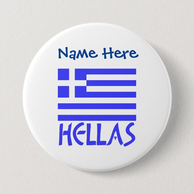 Hellas and Greek Flag Blue Personalization  Button (Front)