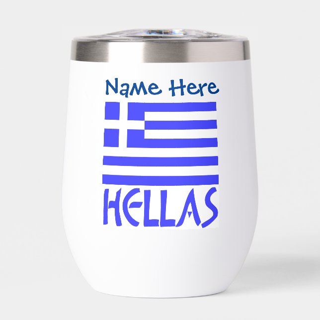 Hellas and Greek Flag Blue Personalization  Thermal Wine Tumbler (Front)