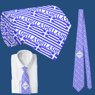 Hellas and Greek Flag Tiled Blue Personalization Neck Tie