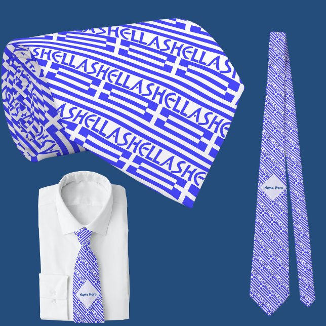 Hellas and Greek Flag Tiled Blue Personalization  Neck Tie (Creator Uploaded)