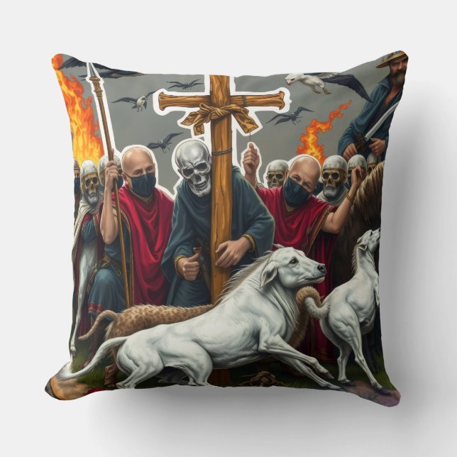 Hellbound Howl Halloween Throw Pillow (Front)