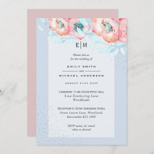 Hellebore Blue Dusty Rose Wedding Reception Invite