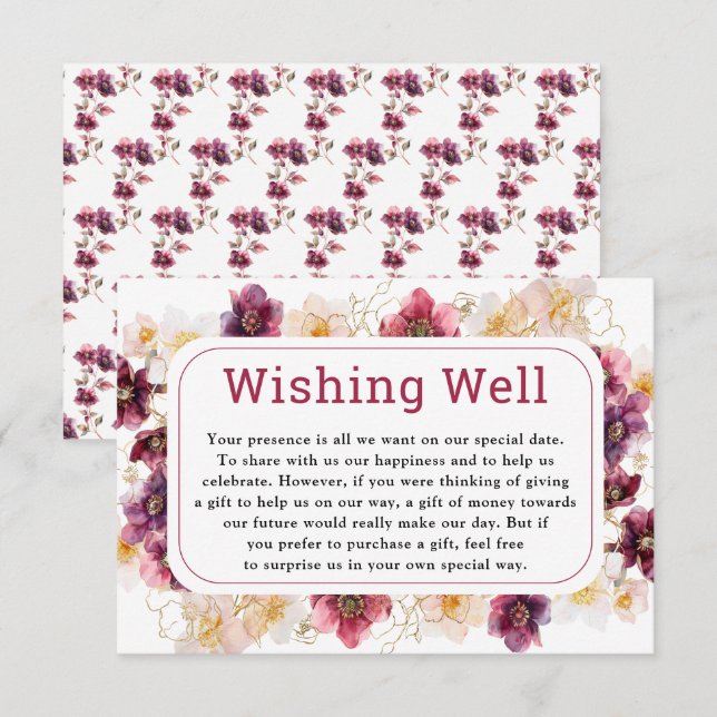Hellebore Floral Burgundy Wedding Wishing Well Enclosure Card (Front/Back)