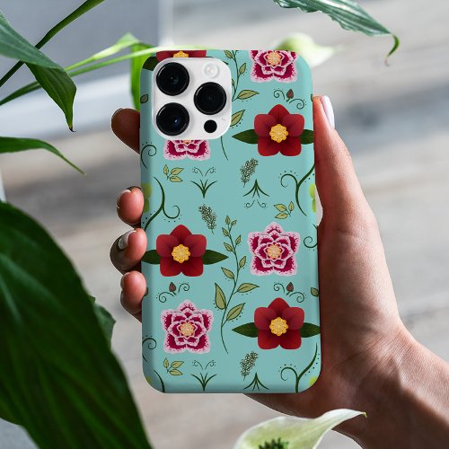 Hellebore Floral Pattern on Bright Blue  iPhone 13 Pro Max Case