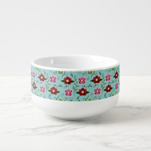 Hellebore Floral Pattern on Bright Blue Soup Mug