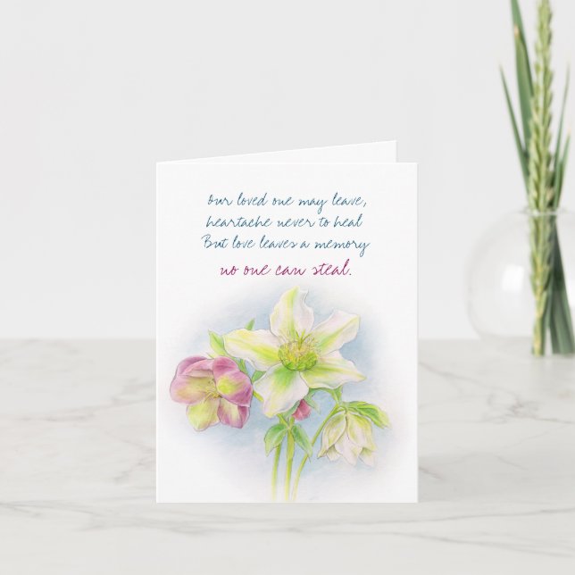 Hellebore flower condolences sympathy card (Front)