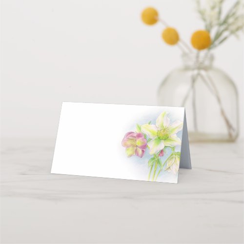 Hellebore watercolor art wedding guest place cards