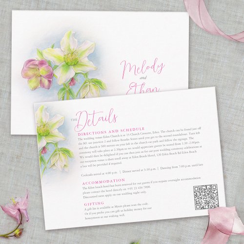 Hellebore watercolor spring wedding details enclosure card