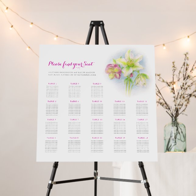 Hellebore watercolor wedding 18 table chart foam board (In Situ (Stand))