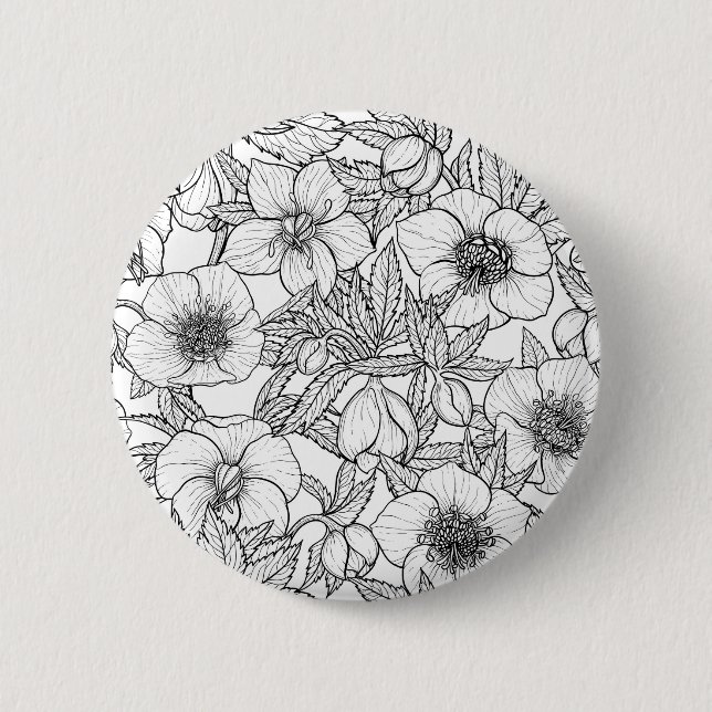 Hellebores in black and white button (Front)